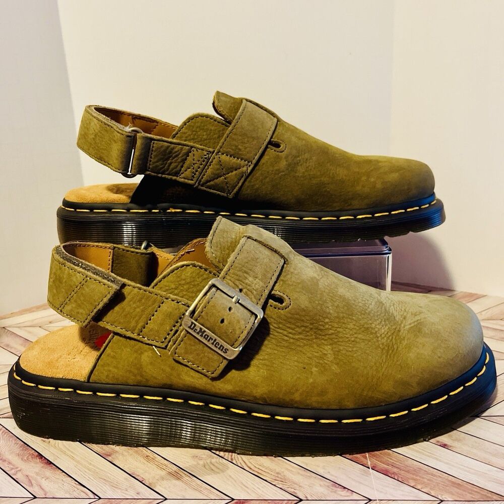 Dr Martens Jorge II Tumbled Nubuck Muted Olive Leather M 11 W 12 Slingback Mules - Picture 2 of 8